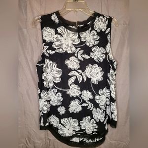 Who What Where Sheer Black and White Floral Tank size L